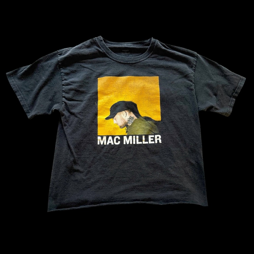 Mac Miller T-Shirt Black Cropped Raw Hem Short Sleeve Crewneck Medium